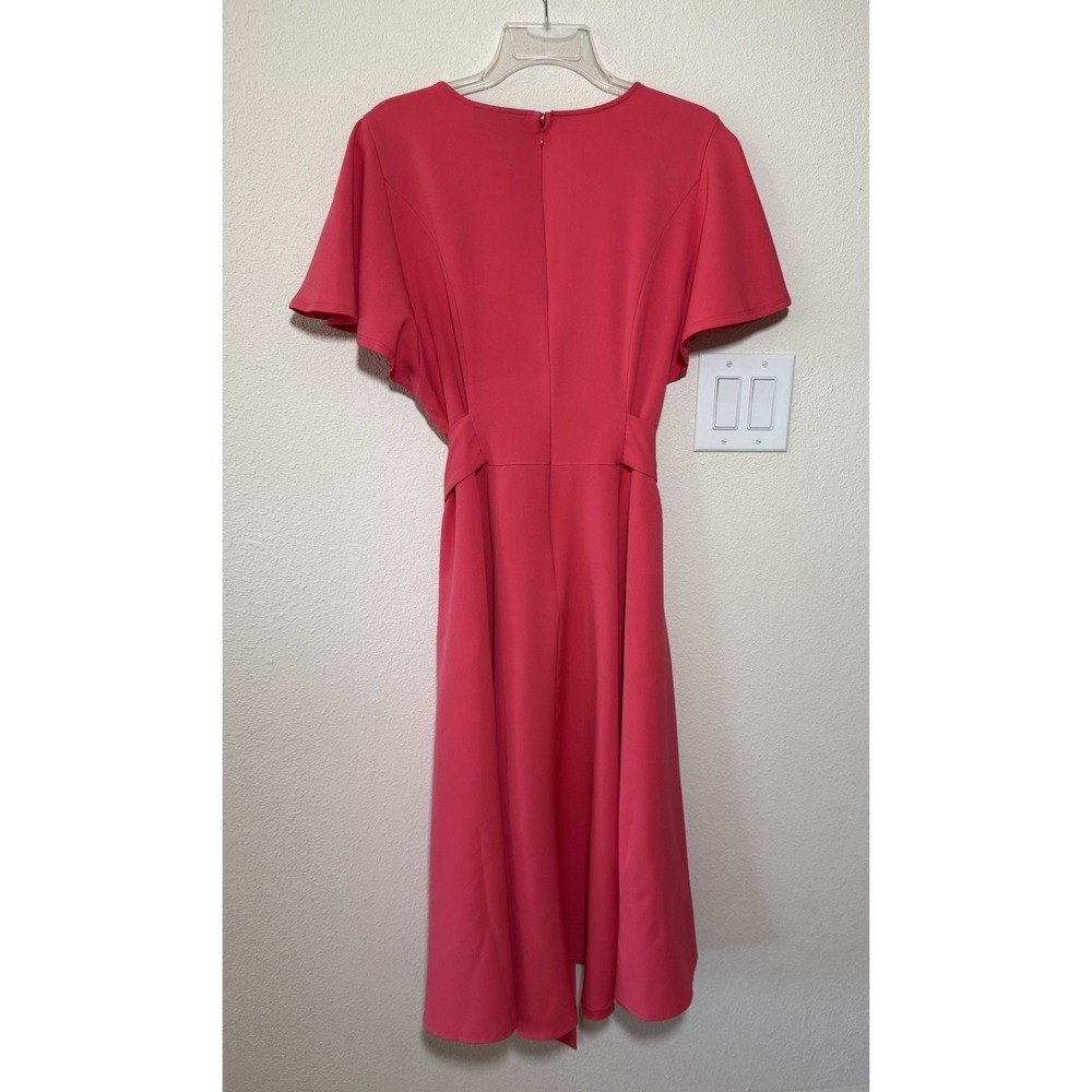 NWT Lane Bryant Pink Midi Dress Size 16 Tie Waist Pockets Flutter Sleeve - Picture 8 of 13